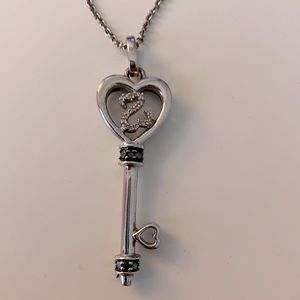 Open Hearts Key Necklace 1/15 ct tw Diamonds Sterling Silver